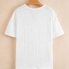 Women's White Textured Hollow Grommet Placket Split Neck Short Sleeve Top - Image 4