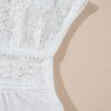 Women's White Hollowed Lace Patchwork Square Neck Short Sleeve Blouse - Image 7