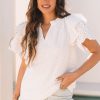 Women's White Broderie Anglaise Ruffle Short Sleeve Blouse - Perfect for Summer - Image 7