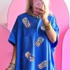 Women's Blue Sequined American Flag Oversized Graphic Tee for Independence Day - Image 5