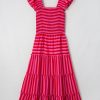 Women's Rose Stripe Flutter Sleeve Smocked Bodice Tiered Maxi Dress - Elegant Casual Summer Dress - Image 5
