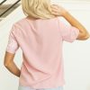 Women's Apricot Pink Leopard Jacquard Patchwork Crisscross V Neck Short Sleeve Blouse - Image 2