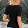 Women's Black V Neck Ribbed Knit Short Sleeve Sweater - Lightweight & Comfortable - Image 9