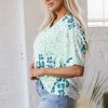 Women's Green Mixed Leopard Print V Neck Short Sleeve Blouse - Casual Summer Top - Image 3