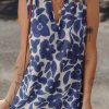 Elegant Blue Floral Sleeveless Colorblock Notched V Neck Mini Dress for Women - Image 3