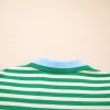 Women's Green Stripe Print Contrast Collar Split Neck Flutter Sleeve Short Dress - Image 8