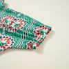 Women's Sea Green Boho Abstract Print Contrast Striped V Neck Blouse - Image 10