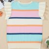 Women's Multicolor Striped Color Block Flutter Sleeve Short Sleeve Sweater Top - Image 9
