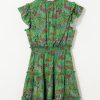 Women's Vibrant Green Floral Tie Split Neck Ruffled Tiered Short Dress - Image 9
