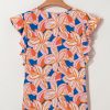Charming Women's Orange Summer Flower Print Blouse with Ruffle Sleeves - Image 11