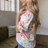 Women's Vibrant Pink Boho Flower Print Half Puff Sleeve Blouse - Image 3