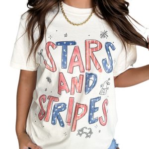Unisex White STARS AND STRIPES Crew Neck Graphic Tee - Celebrate American Pride