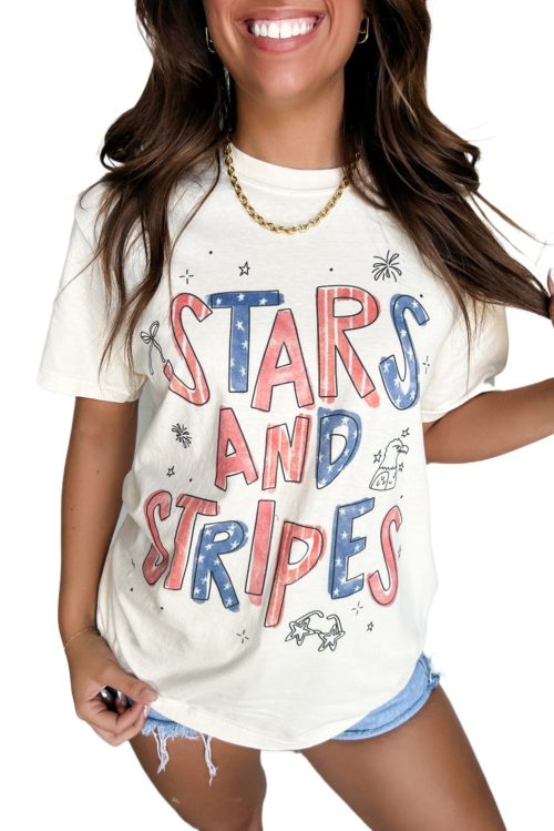 Unisex White STARS AND STRIPES Crew Neck Graphic Tee - Celebrate American Pride