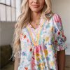 Women's Vibrant Pink Boho Flower Print Half Puff Sleeve Blouse - Image 6