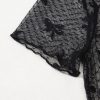 Women's Black Bow Knot Dotted See-Through Mesh Patched Slim Fit Blouse - Image 7