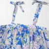 Women's Sky Blue Floral Print Maxi Dress with Self-Tie Straps and Ruffle Details - Image 16