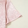 Women's Apricot Pink Leopard Jacquard Patchwork Crisscross V Neck Short Sleeve Blouse - Image 22