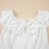 Women's White Off Shoulder Ruffle Knotted Detail Swiss Dot Blouse - Image 9
