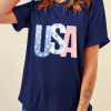 Women's Blue USA Graphic July 4th Crew Neck T-Shirt - Perfect for Independence Day - Image 5