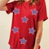 Women's Red July 4th Sequin Star Graphic T-Shirt for Independence Day - Image 6