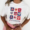 Women's White American Heart Star Checkered Graphic Tee - Casual Summer Style - Image 4