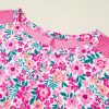 Plus Size Women's Pink Floral Print Corded Patchwork Loose Top - Image 8