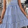 Women's Sky Blue Striped U Neck Sleeveless Mini Dress - Casual Summer Fashion - Image 4