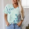 Women's Green Mixed Leopard Print V Neck Short Sleeve Blouse - Casual Summer Top - Image 5