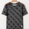 Women's Black Bow Knot Dotted See-Through Mesh Patched Slim Fit Blouse - Image 3