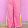 Women's Bonbon Color Contrast Crewneck T-Shirt and Wide Leg High Waist Pants Set - Image 3