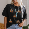 Women's Black Western Horse Patched Crew Neck Graphic T-Shirt for Casual Wear - Image 2