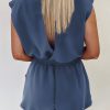 Women's Ashleigh Blue Knit Open Back Cap Sleeve Drawstring Romper for Casual Summer Style - Image 2