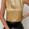 Women's Gold Metal Textured Round Neck Casual Tank Top for Festivals - Image 2