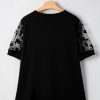 Chic Black Floral Mesh Patchwork Plus Size V Neck T-Shirt for Curvy Women - Image 4