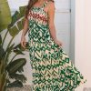 Women's Green Western Aztec Shirred Sleeveless Maxi Dress - Trendy Boho Style - Image 6