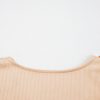 Women's Pale Chestnut Crochet Floral V Neck Textured Short Sleeve Blouse - Image 8