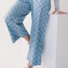 Women's Sky Blue Checkered High Waist Loose Casual Pants - Trendy Wide Leg Style - Image 2