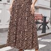 Women's Brown Leopard Floral Reversible Ruffle Hem Maxi Skirt - Elegant & Versatile - Image 14