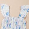 Women's Sky Blue Floral Smocked High Waist Double Ruffle Sleeveless Long Dress - Image 9