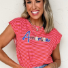 Women's Red Stripe Sequin 'America' Letter Patched Cap Sleeve Top - Image 6