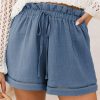 Women's Sail Blue Cotton Gauze Paperbag Shorts with Drawstring - Image 7