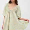 Women's Green Floral Half Sleeve Frilled U Neck A-Line Short Dress for Casual Outings - Image 3