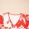 Elegant Red Floral Print Trimmed V Neck Ruffle Sleeve Long Dress for Women - Image 7