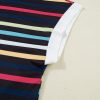 Women's Black Stripe Multicolor Contrast Edge Crew Neck T-Shirt - Image 12