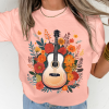 Women's Pink Guitar Flower Print Crew Neck Loose T-Shirt - Casual Summer Tee - Image 3