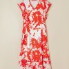 Elegant Red Floral Print Trimmed V Neck Ruffle Sleeve Long Dress for Women - Image 5