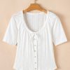 Women's White Textured Half Sleeve Shirt with Snap Button and Drawstring Tie Neck - Image 10