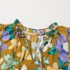 Women's Yellow Floral Print V Neck Top with Tiered Flutter Sleeves - Image 12