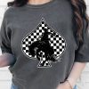 Women's Gray Redeo Check Spades Western Graphic T-Shirt - Trendy Casual Tee - Image 5