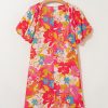 Women's Pink Floral Print Bubble Short Sleeve Dress - Elegant Shift Style for Casual & Semi-Formal Occasions - Image 8